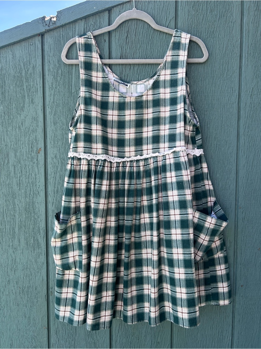 Vintage Green and White Plaid Mini Dress With Pockets - Picture 3 of 4